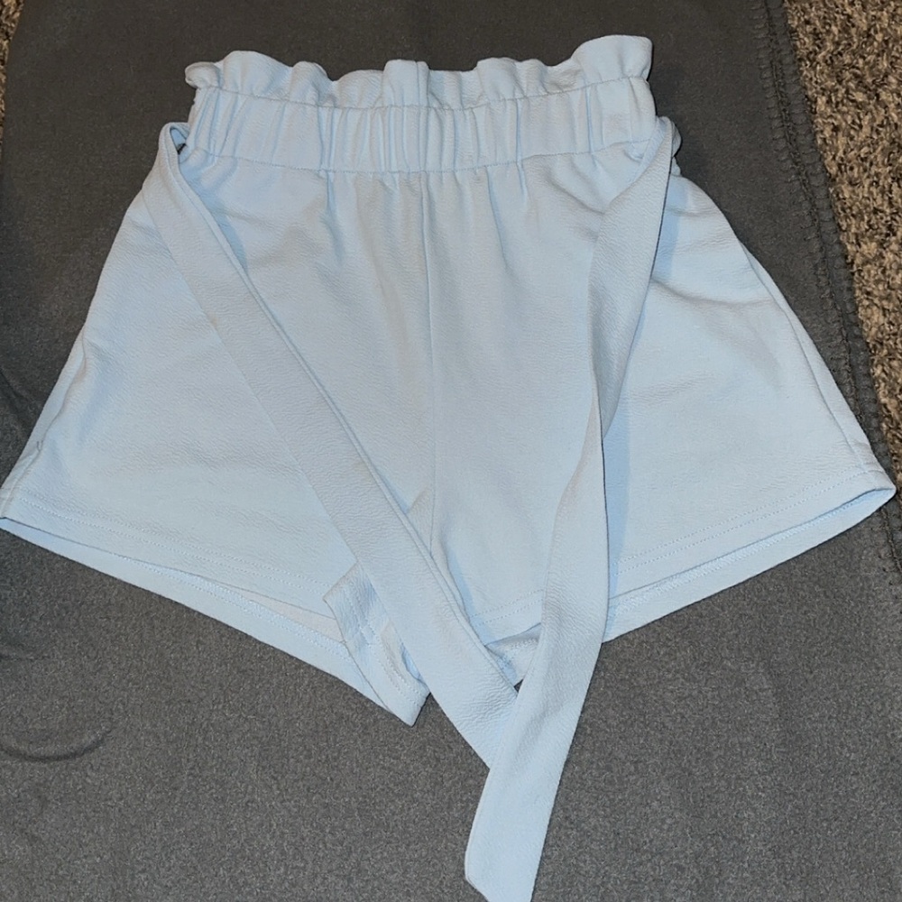 SHEIN Blue High Waist Shorts with Tie Belt